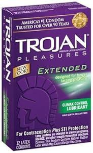 Trojan Pleasures Extended Pleasure Lubricated Latex Condoms-12 ct (Pack of 1)