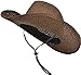 Simplicity Men & Women's Woven Straw Cowboy Hat w/ PU Leather Band & Chin Strap