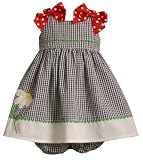 Bonnie Baby Seersucker Dress with Flower and Ladybug Applique,
Navy, 12 Months
