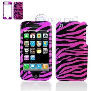 Hot Purple Pink and Black Zebra Animal Skin Design Snap-On Cover Case Cell Phone Protector for Apple iPhone 3G 2nd Generation