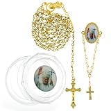 Pope John Paul II Rosary and Lapel Pin Set with Clear Plastic Rosary Case - 3mm Beads - 24" Necklace - 17" Overall Length