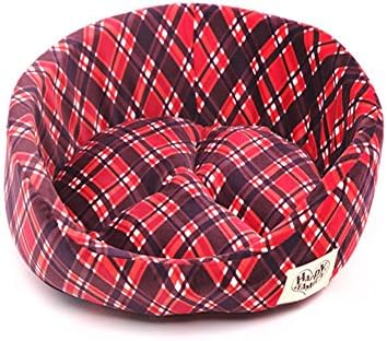 Pet dog Puppy Soft Flannel Red Rhombus Grid Bed House Bowl Stylish Durable Dog Indoor Kennel