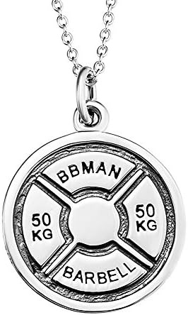 Ulive Mall 925 Silver 50KG Bareball Crossfit Barbell Dumbell Weight Plate Fitness Necklace
