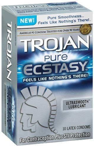Siam Circus Box of 10 Trojan Pure Ecstasy UltraSmooth Ultra Thin Lubricated Latex Condoms