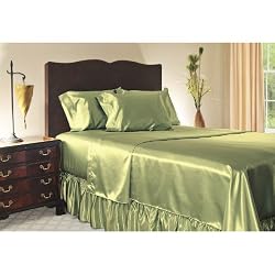 Luxury Twin Size Satin Flat Sheet - Sage