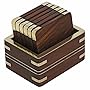 Wooden Tea Coasters and Holder Set With Golden Brass Decoration