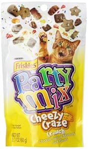 Friskies Party Mix Cat Treats, Cheezy Craze Crunch, 2.1-Ounce Pouch, Pack of 10
