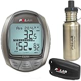 Polar 99039462 CS200CAD Cycling Computer with Cadence Sensor and Stainless Steel Water Bottle