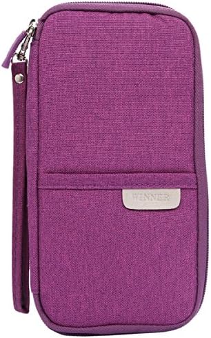 Yucyun Lady Travel Passport Wallet, Waterproof Fabric Multifunction Card Case Holder Organizer with Hand Strap (Purple)