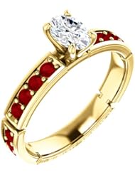 14K Yellow Gold Oval Cut Diamond and Ruby Ring -- LIFETIME WARRANTY