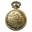Locomotive Conductor's 14k Gold-plated & Gold-tone Train 40mm Pocket Watch with 12" Curb Chain and Belt Clip