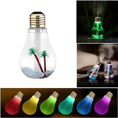 Topc Unique Bulb Shape Ultrasonic Cool Mist Humidifier Mini USB Desktop Air Purifier Atomizer with 7 Color LED Lights