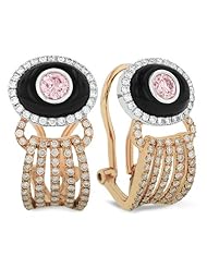 Created Diamond, Vivid Pink, Vintage Deco Design Onyx & Vivid Pink Center & 0.83 Tcwt, 18kt P/G, Earring, 1.33 Tcwt