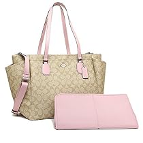 Coach Crossgrain Leather Baby Diaper Bag Multifunction Bag (Light Khaki/Petal)
