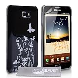 Yousave Accessories TM �l�gant Papillon Floral Dur Hybride Etui Coque Pour Le Samsung Galaxy Note Noir Argent Avec Ecran Protecteur Filmpar Yousave Accessories