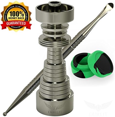 Durlit - BEST Ti Nail 10mm 14mm 18mm 19mm Pure Grade 2 Titanium Nail Universal fit Male or Female Connections Comes with Bonus Wax Silicone Storage Jar &amp; Carving Tool - Reversible (Stripped)