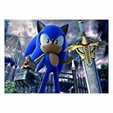 Glasses Cleaning Cloth Large Sized 2-Sided of Sonic the Hedgehog and The Black Knight with Sword