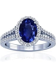 Platinum Oval Cut Blue Sapphire Ring With Sidestones