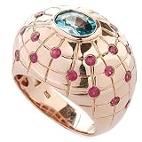 14K Rose Gold Blue Zircon & Ruby Dome Ring