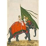 Elephant with a Mahout carrying a green standard with a gold sun on its back (Print On Demand)