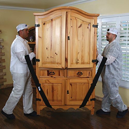 Black Painter's Lifting and Moving Straps, made of 3" wide polypropolyne webbing. 9 feet, 4 inches long straps. Use to carry items rated at 800 lbs. Great tool for painter's