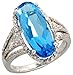 14 Karat Weissgold Grosser Steinen Ring, mit 0.45 Karat Brilliantschliff Diamanten & 4.45 Karat 18x7mm Ovalschliff Blau Topas Stein, (19mm) breit