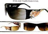 ED HARDY VINTAGE TATTOO SUNGLASSES EHS 009 TIGER RUNNING BLACK FRAME SOLID GREY LENSES