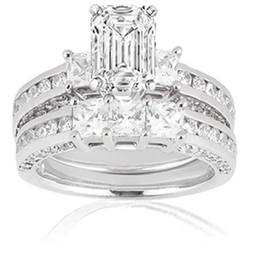 3.50 Ct Emerald Cut 3 Stone Diamond Bridal Rings Set SI