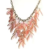 Bib Necklace, Navette Beads On 15 Chain With 4 Center Drop In Pink, Baby With Silver Finish