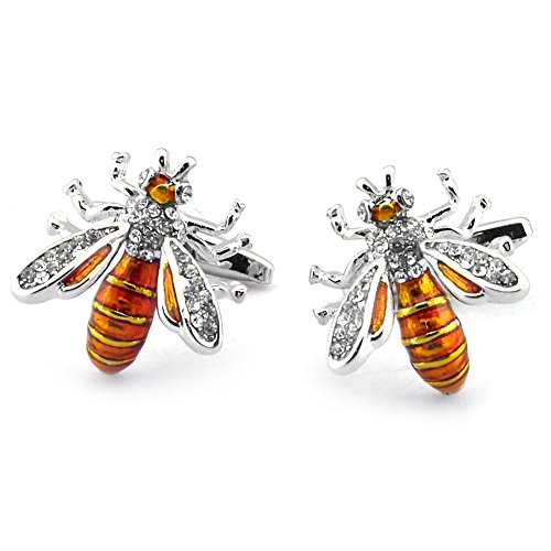 PenSee Rare Diamond & Orange Bee Cufflinks for Men with Gift Box