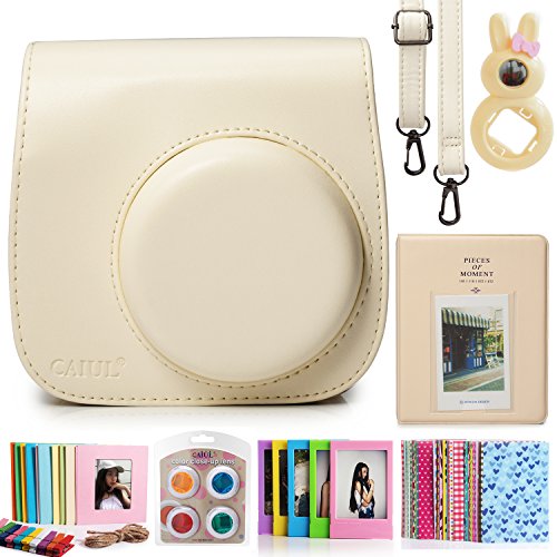 CAIUL 7 in 1 Instax Mini 8/8+ Accessory Bundles Set (Yellow Mini 8 Case/ Album/ Lens/ Filters/ Film Frames/ Hang Frames/ Film Sticker)