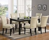 7PC Rich Black and Gray Faux Marble top with Rectangular Leg Dining Table a ....