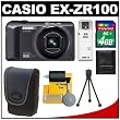 Casio Exilim EX-ZR100 High Speed Digital Camera (Black) with 4GB Card + Case + Accessory Kit
