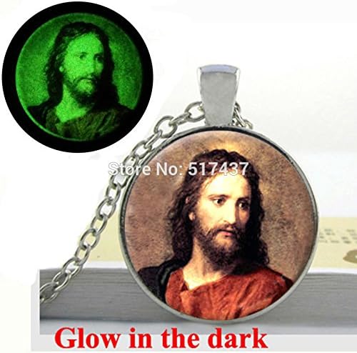 Pretty Lee Glow In The Dark Jesus Necklace Christ Art Religious Jewelry Art Photo Glass Dome Necklace Glowing Jewellery