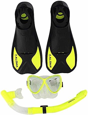ALOMA Snorkeling Mask Snorkel Fins Set Adult Scuba Diving Yellow M