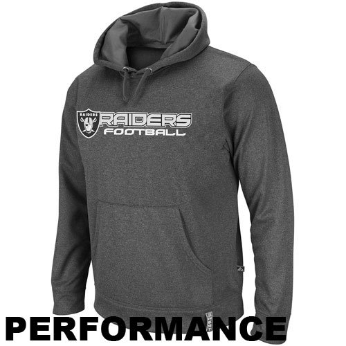 NFL Men's Oakland Raiders Gridiron Hood III Long Sleeve Hooded Fleece Pullover (Charcoal Marled/Black, Large)