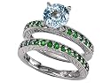 2.05 cttw Sterling Silver 14K White Gold Plated Lab Created Round Aquamarine Wedding Set - Gold Plated Silver