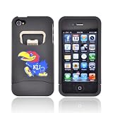 For Apple iPhone 4S 4 Red Kansas Jayhawkes Black Hard Rubberized Bottle Opener Case