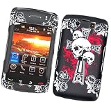 BLACK CROSS SKULL RUBBERIZED SNAP ON HARD SKIN FACEPLATE PHONE SHIELD COVER CASE FOR BLACKBERRY STORM 2 STORM2 9550 + BELT CLIP