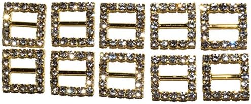 The Buckle Boutique Mini Rhinestone Gold Square 10mm Buckle Slide (10 Pieces)