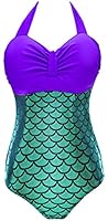Pandolah Women Retro One Piece Swimsuit Swimwear Mermaid Plus Size Bathing Suit