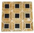 Honey Onyx 3-Dimensional 1x4 Mosaics with Absolute Black Granite Insert 1.75x1.75 Polished Meshed on 12x12 Tiles for Backsplash, Shower Walls, Bathroom Floors