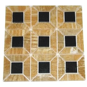Honey Onyx 3-Dimensional 1x4 Mosaics with Absolute Black Granite Insert 1.75x1.75 Polished Meshed on 12x12 Tiles for Backsplash, Shower Walls, Bathroom Floors
