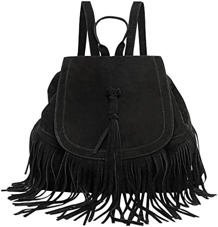 Remeehi Women Faux Suede Tassel Backpack Black