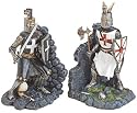 Crusader Knights in Armor Bookends - Wielding a Sword and Battle Axe - Carrying Shields - Hand Painted Book Ends