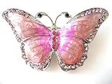 GORGEOUS PINK ENAMEL WINGS CRYSTAL BUTTERFLY BROOCH PIN
