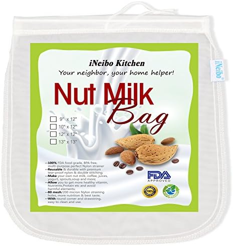 iNeibo Kitchen Mesh Nut Milk Bag(10"x12") - Reusable Ideal Food Mesh Strainer For Almond Milk Cold Brew Coffee Yogurt All Purpose Green Juice Filter - Food Grade