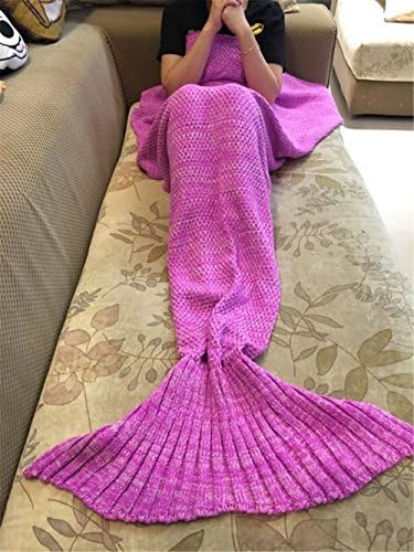 Crochet Mermaid Tail Blanket from FINGON, Mermaid Blanket for adult,Super Soft Summer Sleeping Bags (56"x28", Pink)