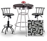 Chrome Bar Table & 2 Black Adjustable 24"-29" Beatles Fabric Seat Barstools ....
