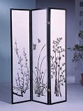 3-Panel Flower Design Wood Shoji Screen Room Divider